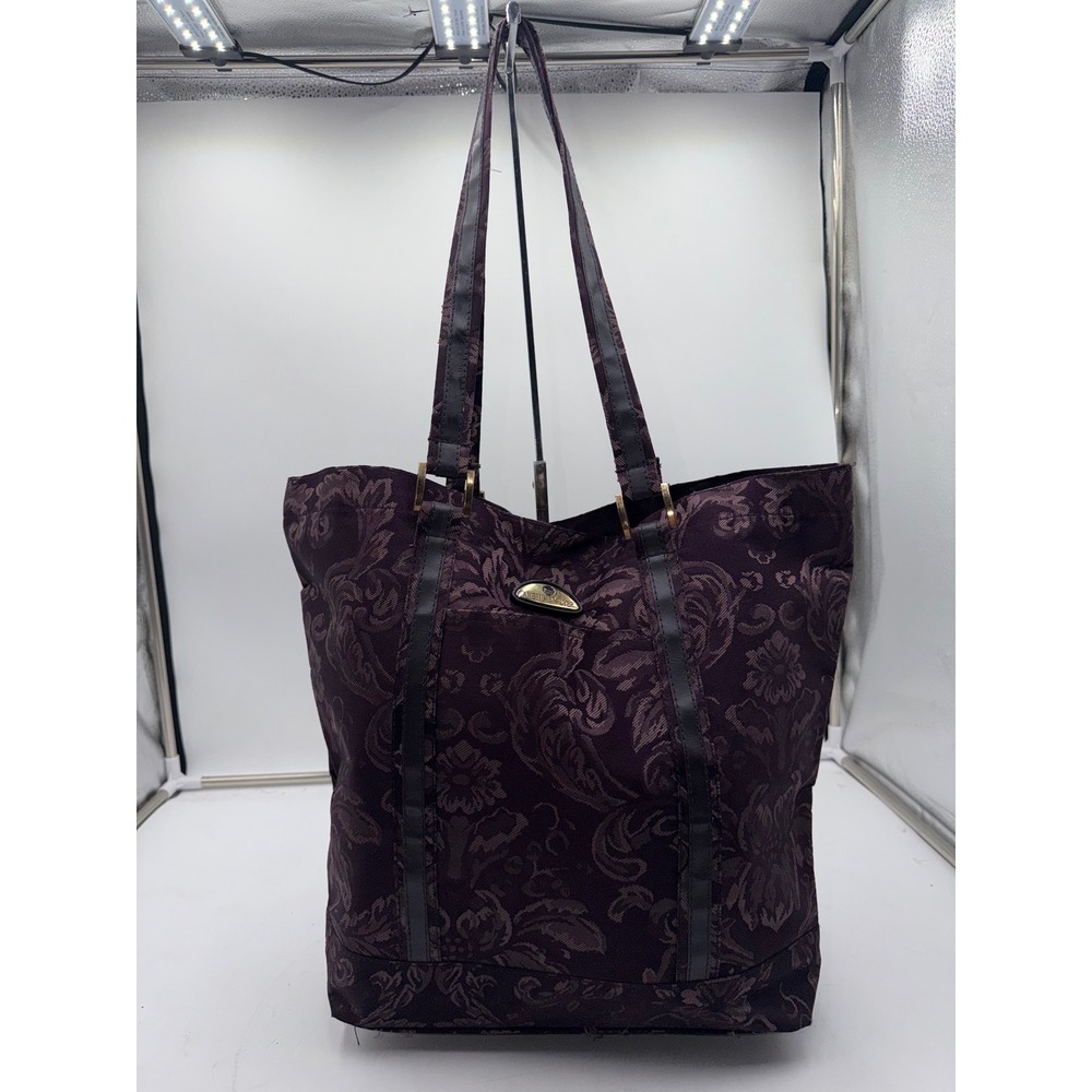American Flyer Plum Purple Damask Jacquard Tote Bag Floral Shoulder Bag